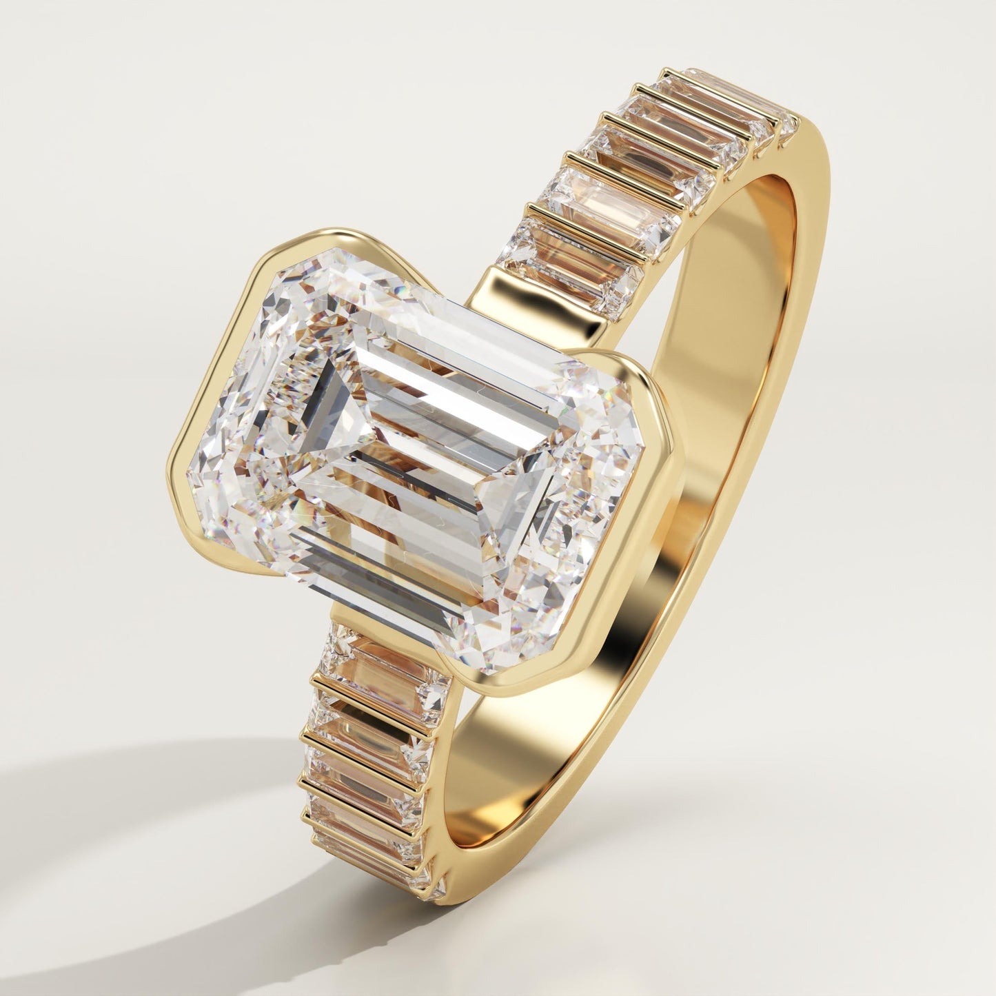 Emerald Cut Half Bezel Pave Lab-Grown Diamond Engagement Ring