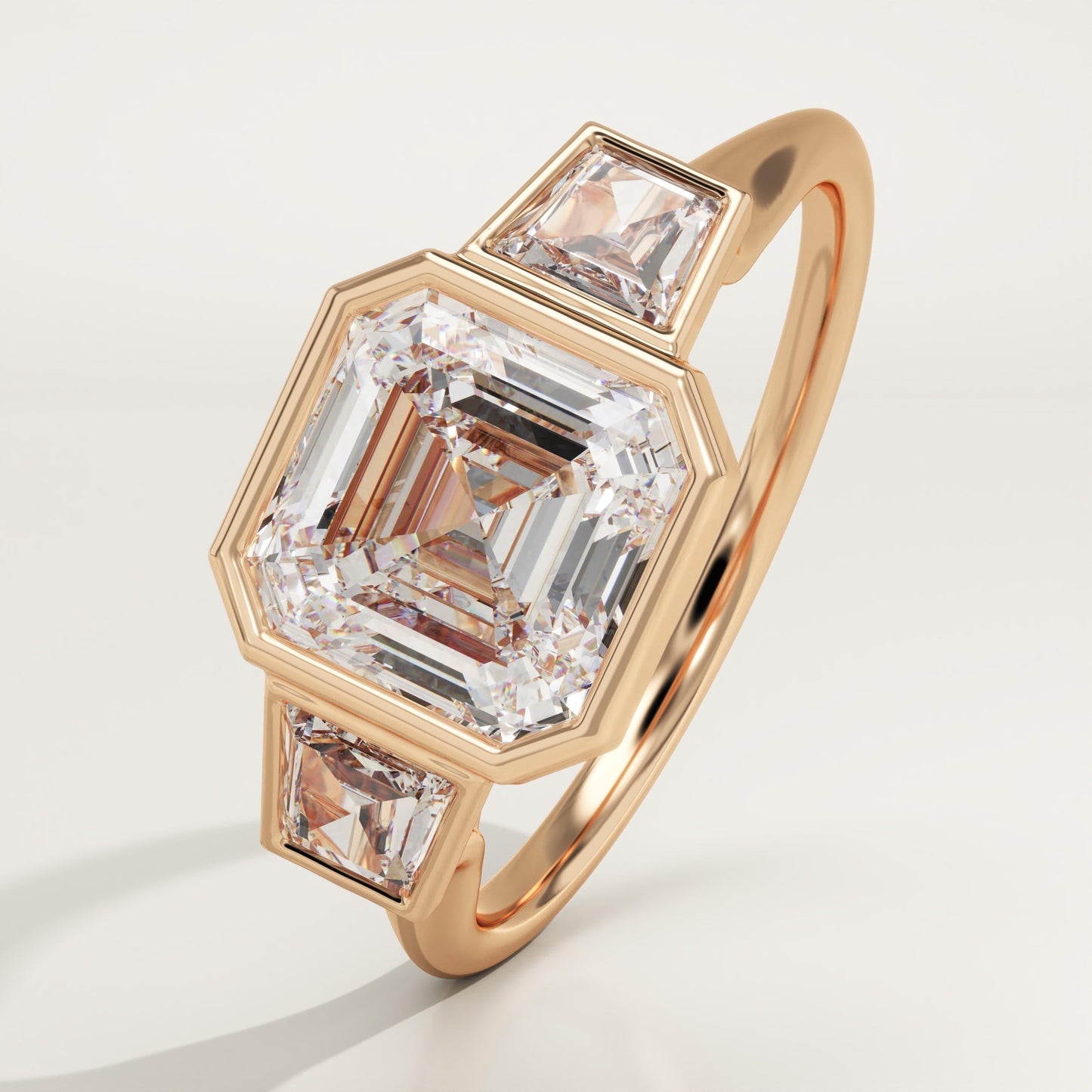 Asscher Cut Three Stone Bezel Lab-Grown Diamond Engagement Ring