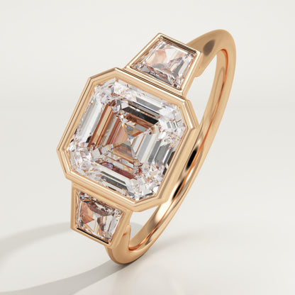 Asscher Cut Three Stone Bezel Lab-Grown Diamond Engagement Ring