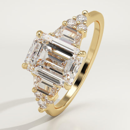 2 CT Emerald Cut Cluster Moissanite Engagement Ring