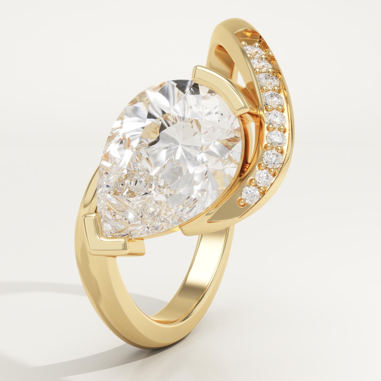 Pear Cut Semi Pave Lab-Grown Diamond Engagement Ring