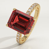 3.71 CT Emerald Cut Pave January-Garnet Birthstone Engagement Ring