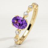 0.6 CT Oval Cut Pave February-Amethyst Birthstone Engagement Ring