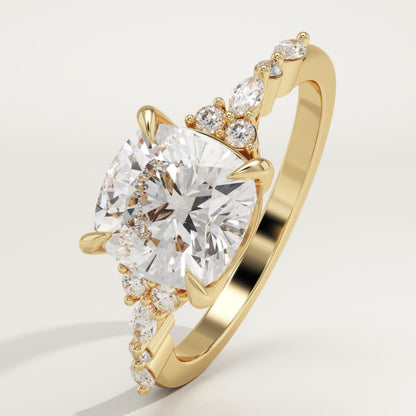 Cushion Cut Cluster Lab-Grown Diamond Engagement Ring