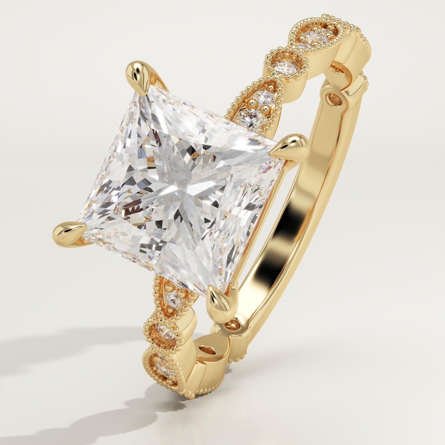 Princess Cut Milgrain Pave Lab-Grown Diamond Engagement Ring