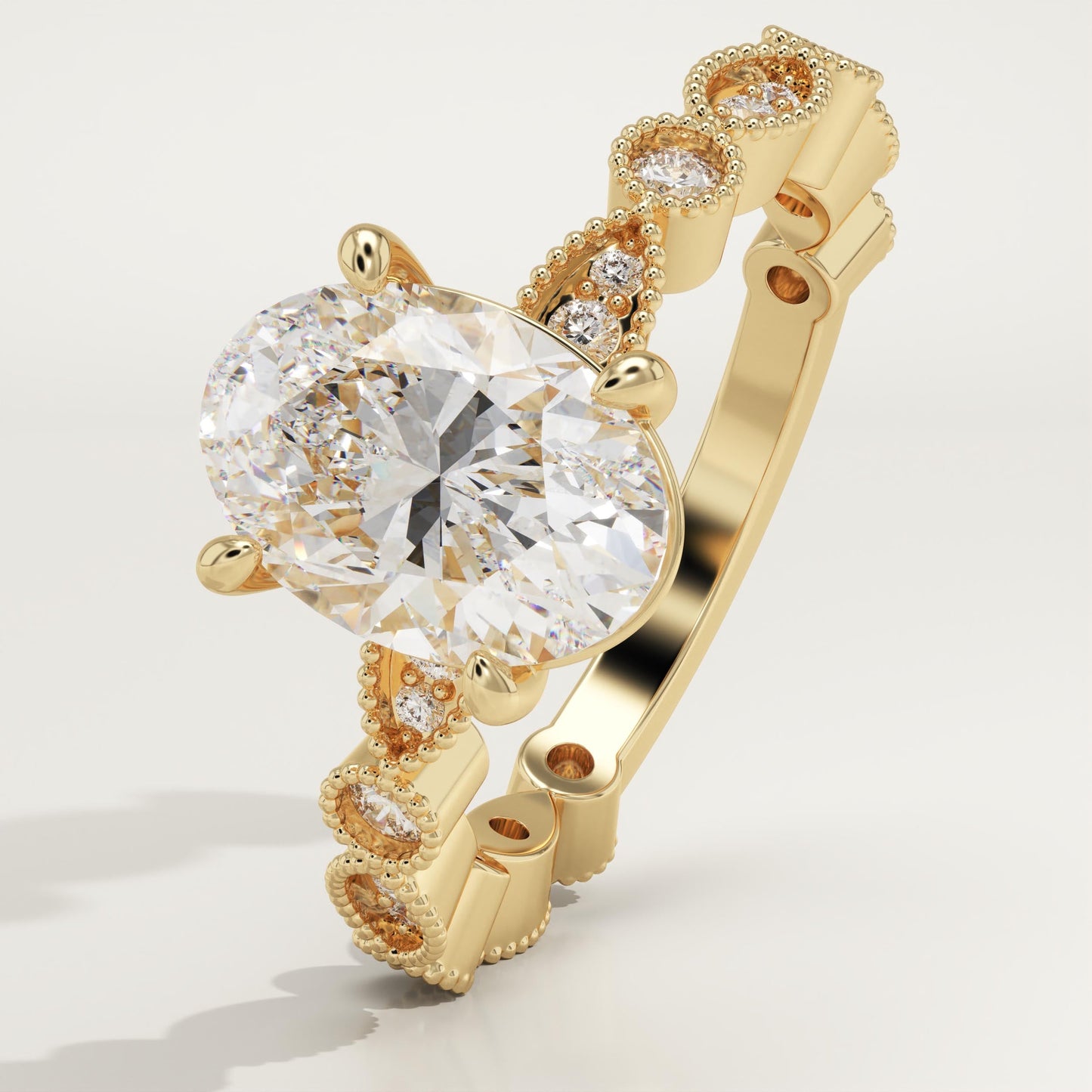 Oval Cut Milgrain Pave Lab-Grown Diamond Engagement Ring
