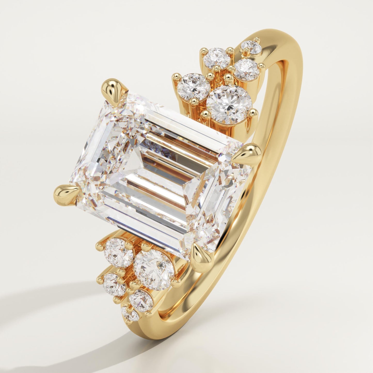 Emerald Cut Cluster Lab-Grown Diamond Engagement Ring