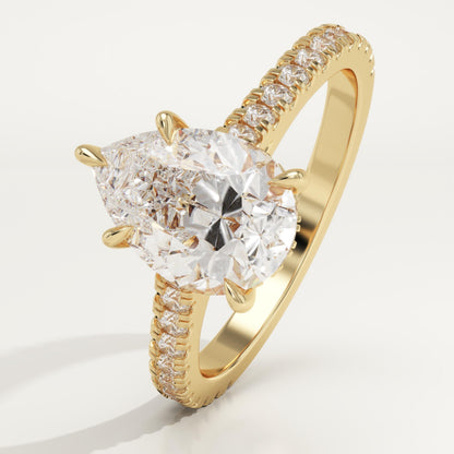 Pear Cut Hidden Halo & Pave Cathedral Lab-Grown Diamond Engagement Ring