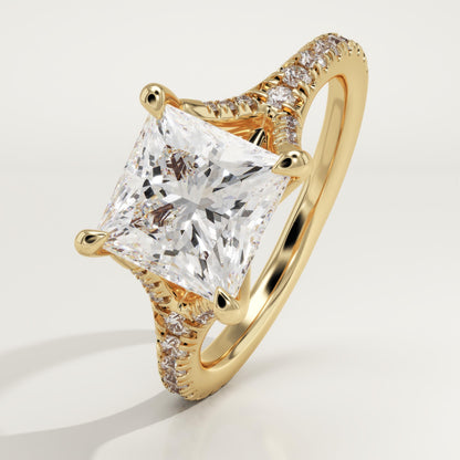 Princess Cut Pave Split Shank Lab-Grown Diamond Engagement Ring
