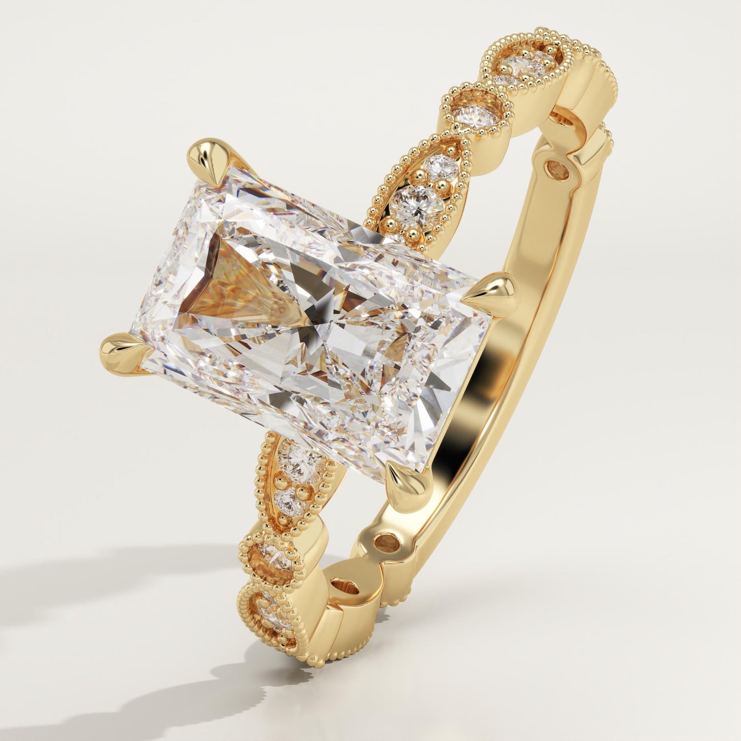 Radiant Cut Milgrain Pave Lab-Grown Diamond Engagement Ring