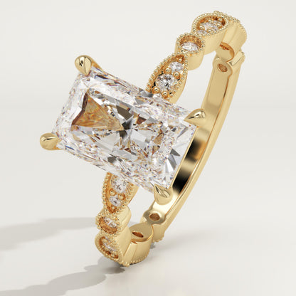 Radiant Cut Milgrain Pave Lab-Grown Diamond Engagement Ring