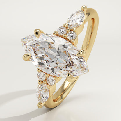 Marquise Cut Cluster Lab-Grown Diamond Engagement Ring