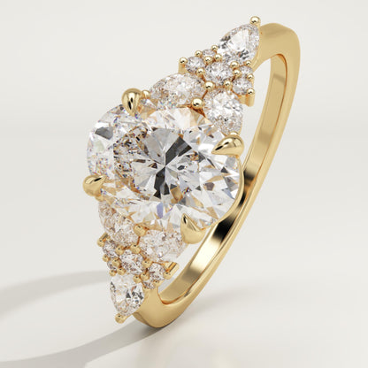 Oval Cut Cluster Lab-Grown Diamond Engagement Ring