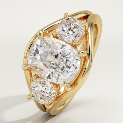 Elongated Cushion Cut Three Stone Lab-Grown Diamond Engagement Ring