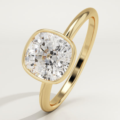 1.5 CT Cushion Cut Solitaire Bezel Moissanite Engagement Ring