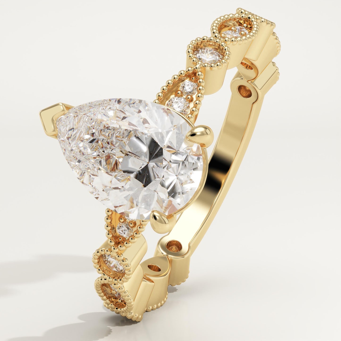 Pear Cut Milgrain Pave Lab-Grown Diamond Engagement Ring