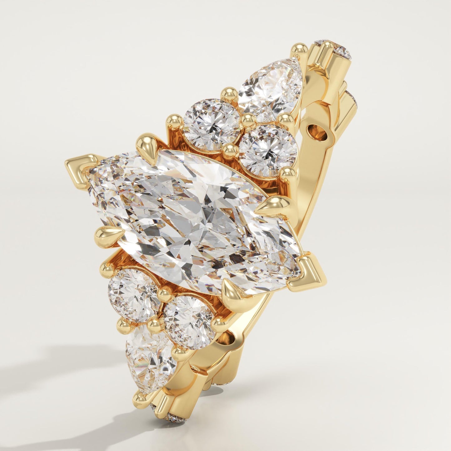 Marquise Cut Cluster Lab-Grown Diamond Engagement Ring