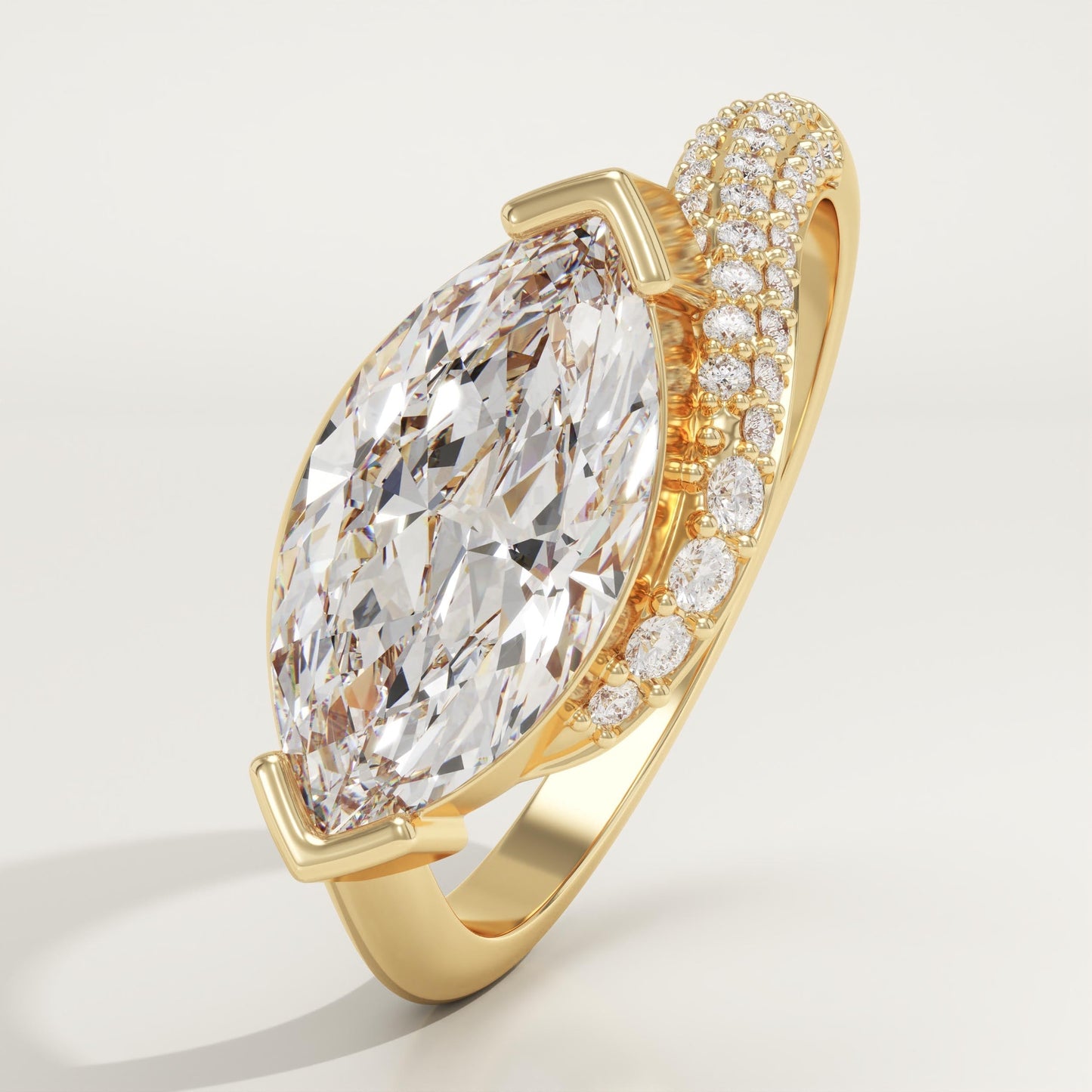 East West Marquise Cut Swirl Pave Lab-Grown Diamond Engagement Ring