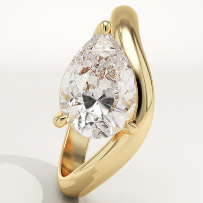 Pear Cut Curved Lab-Grown Diamond Engagement Ring