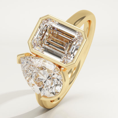 3 TCW Pear & Emerald Cut Toi Et Moi Lab-Grown Diamond Engagement Ring