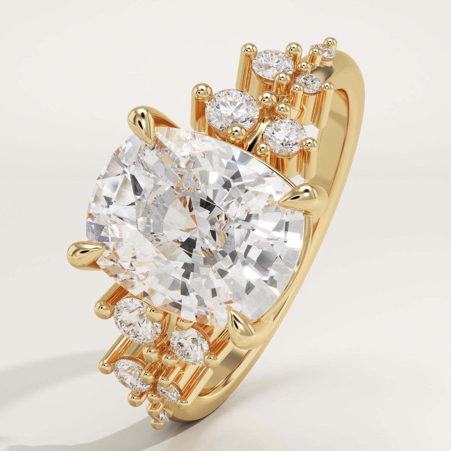 Elongated Cushion Cut Cluster Lab-Grown Diamond Engagement Ring