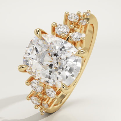 Elongated Cushion Cut Cluster Lab-Grown Diamond Engagement Ring