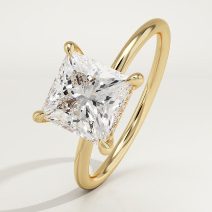 2.25 CT Princess Cut Hidden Halo Moissanite Engagement Ring