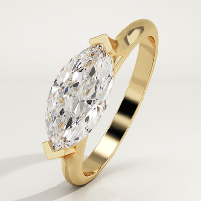 1.98 CT East West Marquise Cut Moissanite Solitaire Engagement Ring (US Size 8.25 Ready To Ship)
