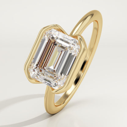 East West Emerald Cut Half Bezel Lab-Grown Diamond Engagement Ring