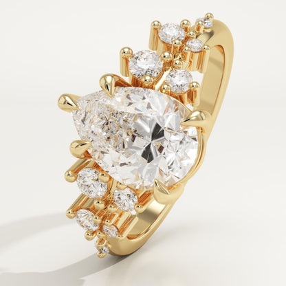 Pear Cut Cluster Lab-Grown Diamond Engagement Ring