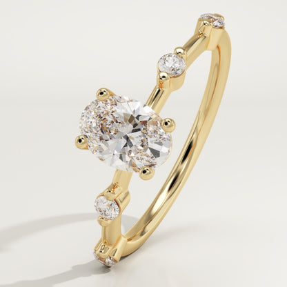 Oval Cut Dainty Pave Lab-Grown Diamond Engagement Ring