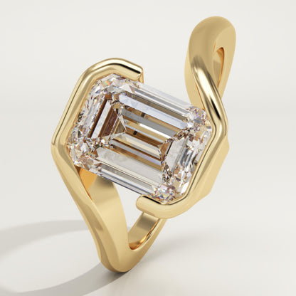 Emerald Cut Swirl Lab-Grown Diamond Engagement Ring