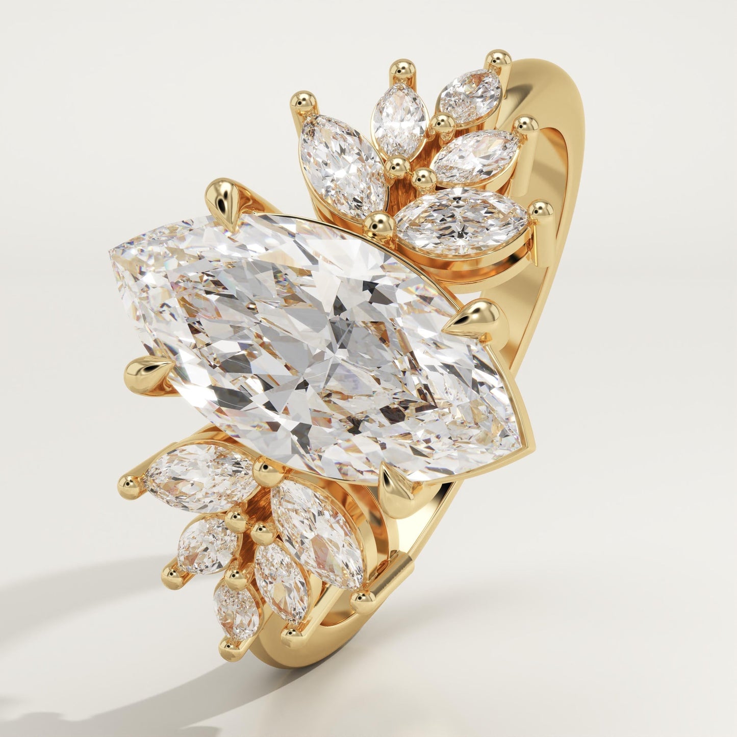 Marquise Cut Cluster Lab-Grown Diamond Engagement Ring