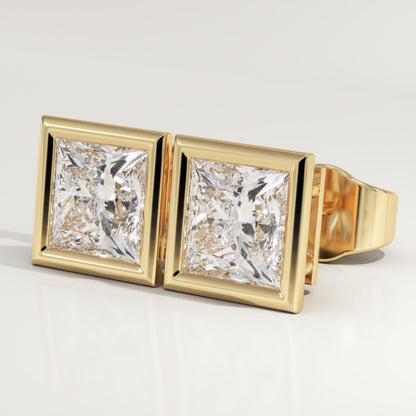 1 TCW Princess Bezel Lab-Grown Diamond Stud Earrings
