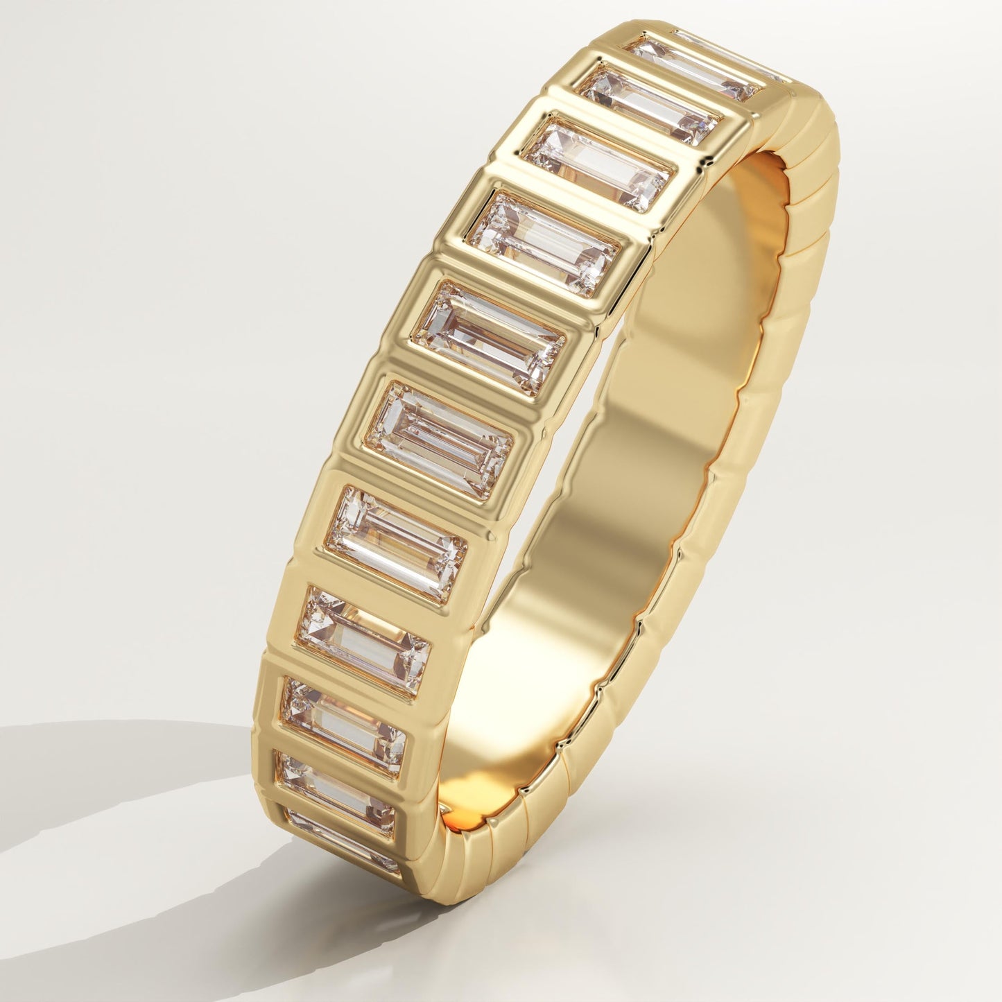 0.44 TCW Baguette Lab-Grown Diamond Half Eternity Bezel Wedding Band