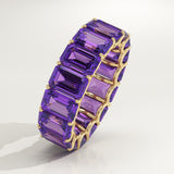 8.91 TCW Emerald Shaped February-Amethyst Birthstone Wedding Band