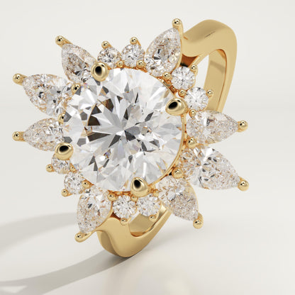 Round Cut Cluster Lab-Grown Diamond Engagement Ring
