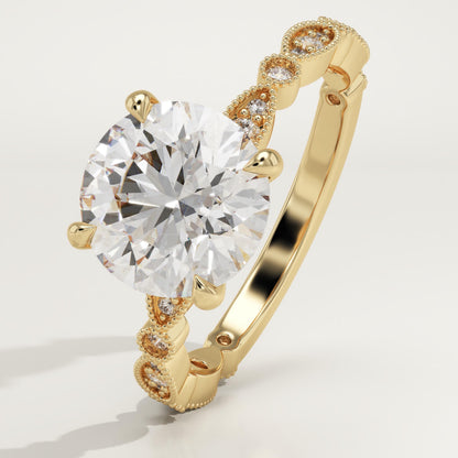 Round Cut Milgrain Pave Lab-Grown Diamond Engagement Ring