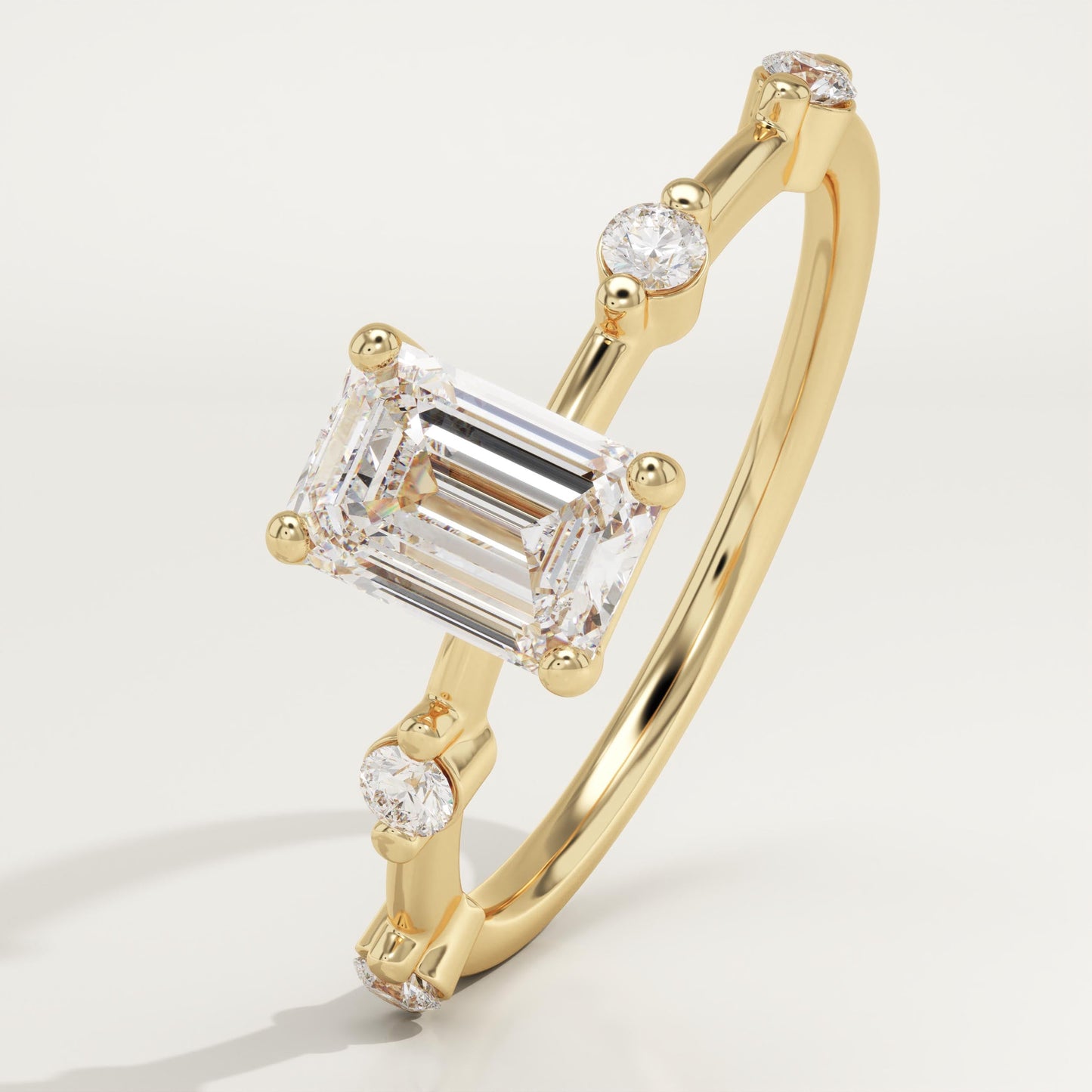 Emerald Cut Dainty Pave Lab-Grown Diamond Engagement Ring