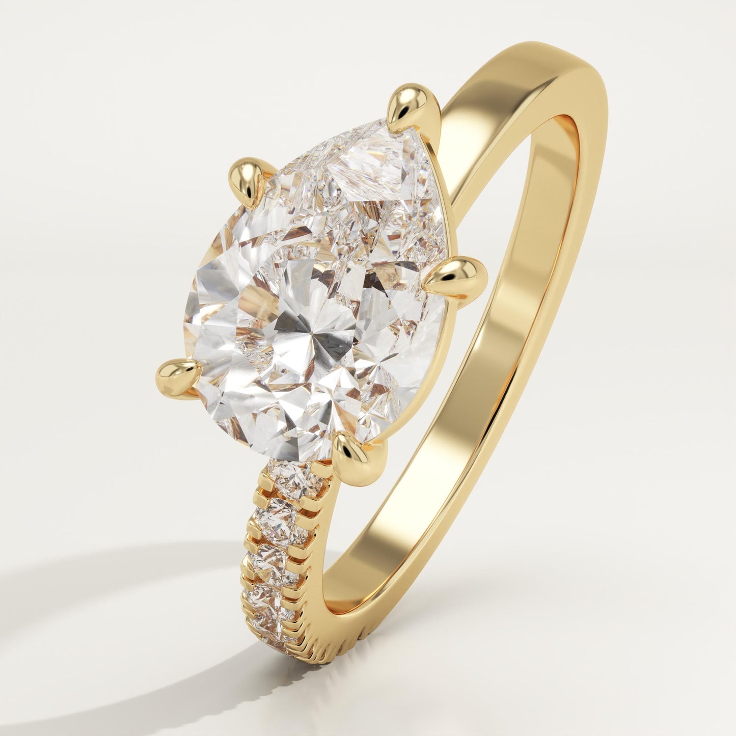 East West Pear Cut Half Pave Lab-Grown Diamond Engagement Ring
