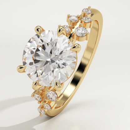 Round Cut Cluster Lab-Grown Diamond Engagement Ring