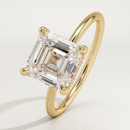 2.25 CT Asscher Cut Hidden Halo Moissanite Engagement Ring