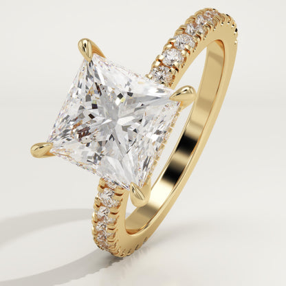 Princess Cut Hidden Halo & Pave Lab-Grown Diamond Engagement Ring