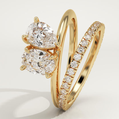 1.5 TCW Oval & Pear Cut Toi Et Moi Pave Lab-Grown Diamond Engagement Ring