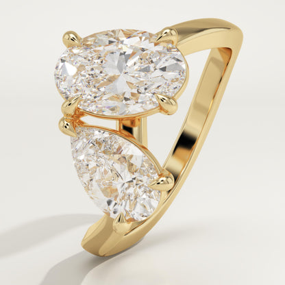 2.25 TCW Oval & Pear Cut Toi Et Moi Lab-Grown Diamond Engagement Ring