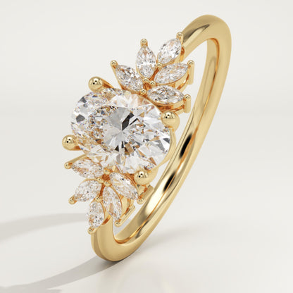 Oval Cut Cluster Lab-Grown Diamond Engagement Ring