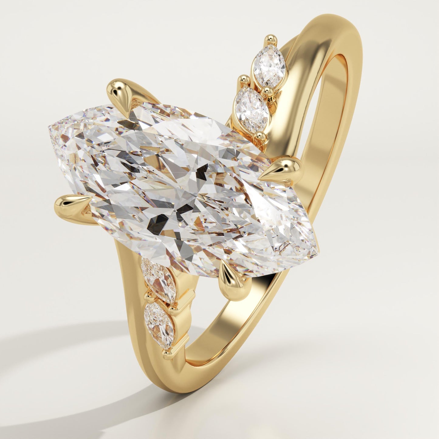Marquise Cut Curved Pave Lab-Grown Diamond Engagement Ring