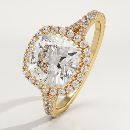 Cushion Cut Halo & Pave Split Shank Lab-Grown Diamond Engagement Ring