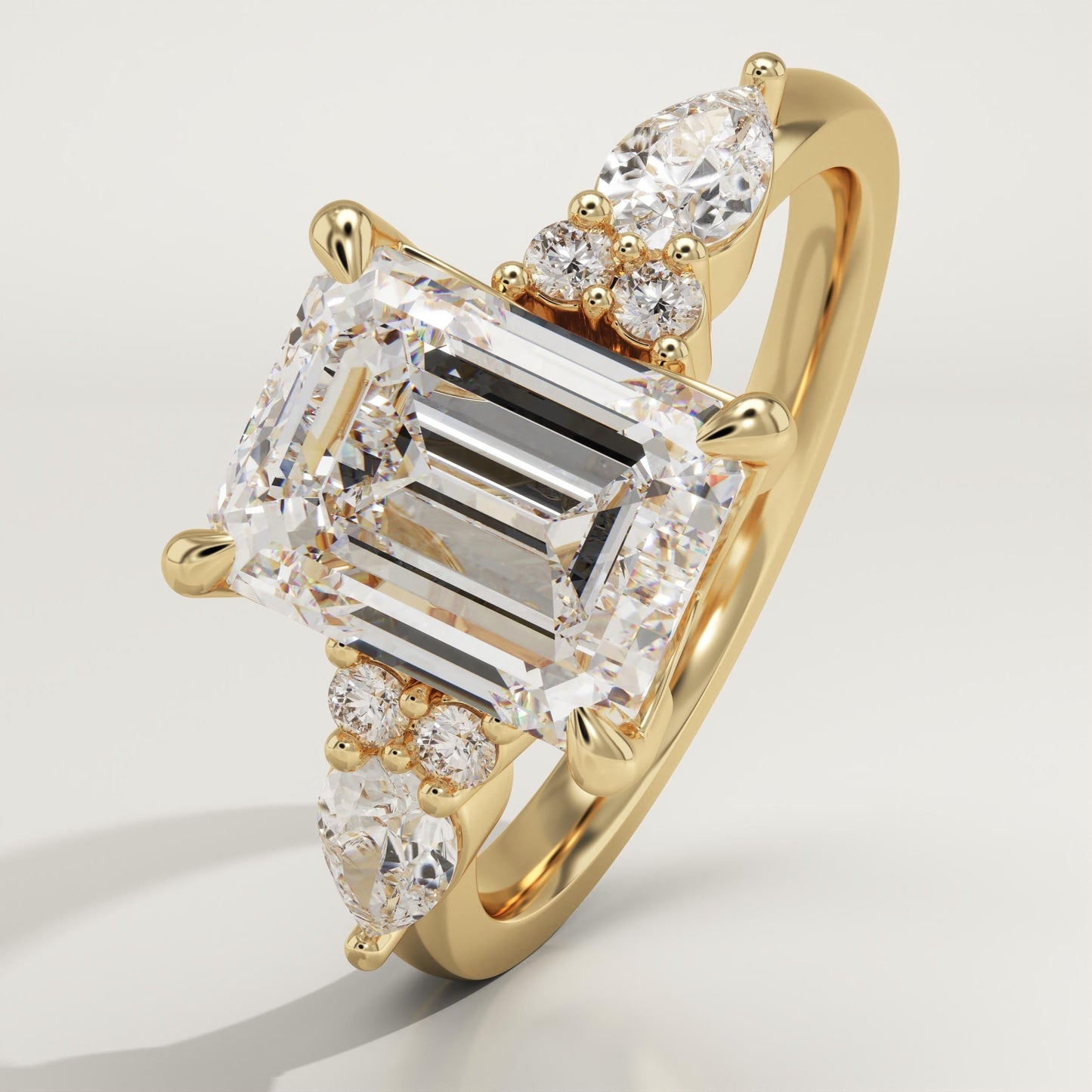 Emerald Cut Cluster Lab-Grown Diamond Engagement Ring