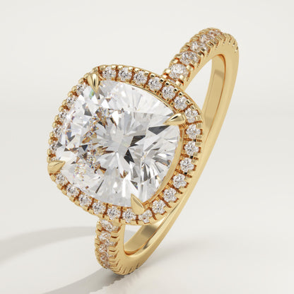 Cushion Cut Halo & Pave Lab-Grown Diamond Engagement Ring